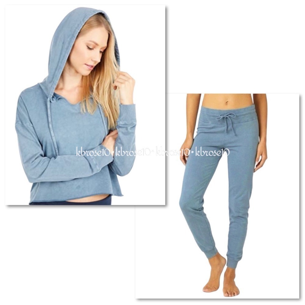 NWT Beyond Yoga Hey Chambray Washed Terry Cropped Hoodie Joggers Set Small